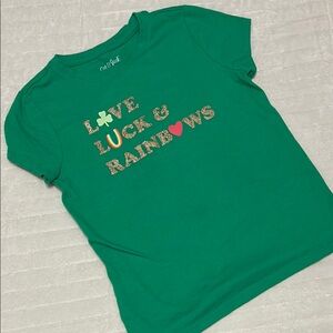 Cat & Jack Green Short Sleeve Tee Love Luck & Rainbows size small (6/7)